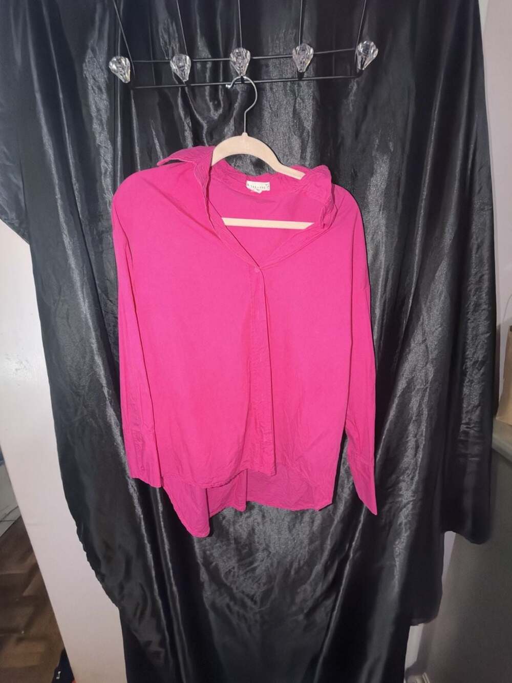 Tea & Cup Long Sleeve Button Down Shirt Size M Hot Pink